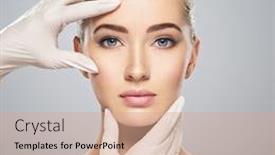  Presentation with beautician - Audience pleasing PPT layouts consisting of face-skin-check-before-plastic backdrop and a coral colored foreground