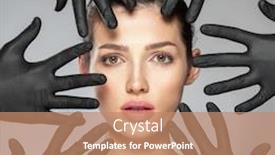  Presentation with botox - Colorful presentation design enhanced with face-skin-check-before-plastic backdrop and a coral colored foreground