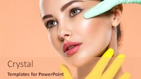  Presentation with skin surgery - Colorful PPT layouts enhanced with face-skin-check-before-plastic backdrop and a coral colored foreground