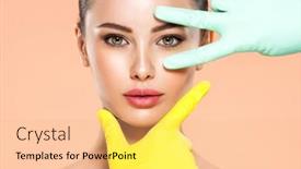  Presentation with skin doctor - Audience pleasing slide set consisting of face-skin-check-before-plastic backdrop and a coral colored foreground