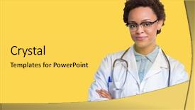  Presentation with doctor african - Cool new PPT theme with face smiling with crossed arms backdrop and a  colored foreground