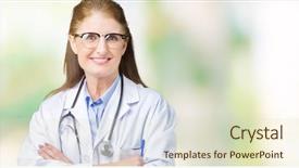  Presentation with healthcare person saving medical - Slide set enhanced with face smiling with crossed arms background and a  colored foreground