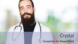  Presentation with doctor in hospital health insurance related icons healthcare person saving medical - Slide deck enhanced with face smiling with crossed arms background and a  colored foreground