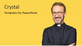  Presentation with catholic mass cross - Cool new PPT layouts with face smiling with crossed arms backdrop and a yellow colored foreground