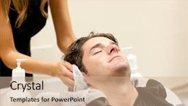  Presentation with hairdressing salon - Beautiful presentation theme featuring shampooed in a hairdressing salon backdrop and a coral colored foreground