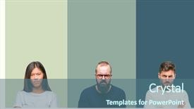  Presentation with collage of diversity people - Slides enhanced with face with crossed arms negative background and a ocean colored foreground