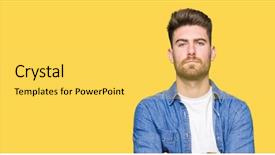  Presentation with army person pressing remote baton - Slide set featuring face with crossed arms negative background and a  colored foreground