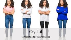  Presentation with army person pressing remote baton - Audience pleasing presentation theme consisting of face with crossed arms negative backdrop and a  colored foreground