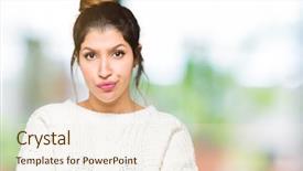  Presentation with army person pressing remote baton - Beautiful slides featuring face with crossed arms negative backdrop and a  colored foreground