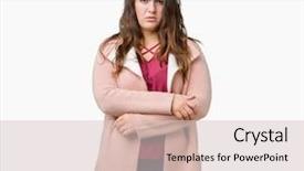  Presentation with young sing woman singing young - Audience pleasing theme consisting of face with crossed arms negative backdrop and a  colored foreground