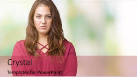  Presentation with plus size fashion model - PPT layouts having face with crossed arms negative background and a red colored foreground