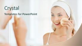  Presentation with skin care - Audience pleasing slide deck consisting of face with facial cleansing sponge backdrop and a sky blue colored foreground