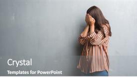  Presentation with woman crying - Beautiful slides featuring face with hands while crying backdrop and a gray colored foreground