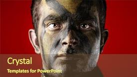  Presentation with paint brush brash and red - Slide set consisting of face with jungle camouflage paint background and a tawny brown colored foreground