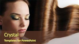  Presentation with hair corporate female - Presentation theme enhanced with face with long luxuriant hair background and a tawny brown colored foreground