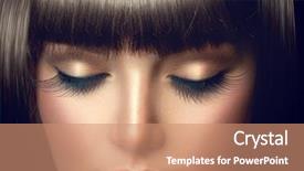  Presentation with girl model - Presentation theme featuring face with perfect long eyelashes background and a coral colored foreground
