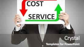  Presentation with paper - Amazing PPT theme having face with the text cost backdrop and a dark gray colored foreground