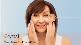  Presentation with aging skin - Presentation featuring face with zoomed eye wrinkle background and a coral colored foreground