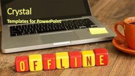  Presentation with cube - Presentation theme featuring facebook - offline written on a wooden background and a tawny brown colored foreground