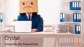  Presentation with faceless - Audience pleasing presentation theme consisting of faceless - unhappy man employee with box backdrop and a coral colored foreground