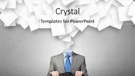  Presentation with faceless - Audience pleasing slide deck consisting of faceless businessman and many papers instead of his head backdrop and a white colored foreground