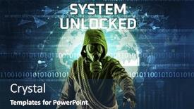  Presentation with faceless - Slide set having faceless-hacker-at-work-security background and a ocean colored foreground