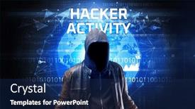  Presentation with faceless - Slides with faceless-hacker-at-work-security background and a navy blue colored foreground