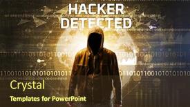  Presentation with computer security - Audience pleasing presentation design consisting of faceless-hacker-at-work backdrop and a tawny brown colored foreground