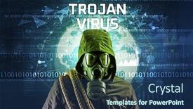  Presentation with trojan - Presentation design enhanced with faceless-hacker-at-work background and a ocean colored foreground