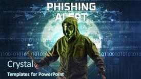  Presentation with security alert - Presentation design having faceless-hacker-at-work background and a navy blue colored foreground