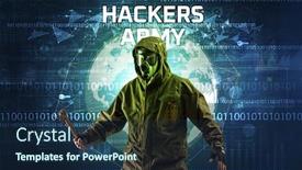  Presentation with computer security - Cool new presentation design with faceless-hacker-at-work backdrop and a navy blue colored foreground