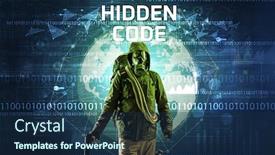  Presentation with hidden - Cool new slide deck with faceless-hacker-at-work backdrop and a navy blue colored foreground