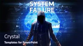  Presentation with system computer - Beautiful slide set featuring faceless-hacker-at-work backdrop and a navy blue colored foreground