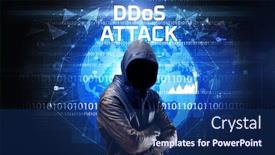  Presentation with computer attack - Colorful presentation theme enhanced with faceless-hacker-at-work backdrop and a navy blue colored foreground