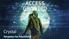  Presentation with computer security - Amazing presentation having faceless-hacker-at-work backdrop and a navy blue colored foreground