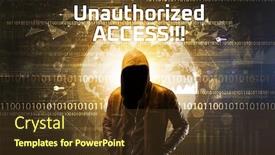  Presentation with computer security - Beautiful presentation theme featuring faceless-hacker-at-work backdrop and a tawny brown colored foreground