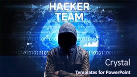  Presentation with team work - Beautiful slide set featuring faceless-hacker-at-work backdrop and a navy blue colored foreground