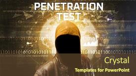  Presentation with computer security - Beautiful presentation design featuring faceless-hacker-at-work backdrop and a tawny brown colored foreground