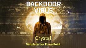  Presentation with computer virus - Theme consisting of faceless-hacker-at-work background and a tawny brown colored foreground