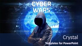  Presentation with computer security - Cool new presentation theme with faceless-hacker-at-work backdrop and a navy blue colored foreground