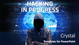  Presentation with computer hacking - Theme consisting of faceless-hacker-at-work background and a navy blue colored foreground
