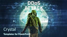  Presentation with computer attack - Beautiful slides featuring faceless-hacker-at-work backdrop and a navy blue colored foreground