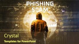  Presentation with scam - Beautiful PPT layouts featuring faceless-hacker-at-work backdrop and a tawny brown colored foreground