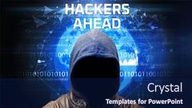  Presentation with computer security - Theme having faceless-hacker-at-work background and a navy blue colored foreground