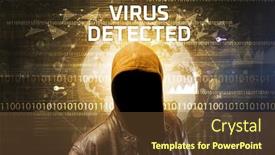  Presentation with computer virus - Cool new theme with faceless-hacker-at-work backdrop and a tawny brown colored foreground