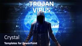  Presentation with faceless - PPT theme featuring faceless-hacker-at-work background and a navy blue colored foreground