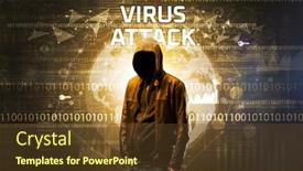  Presentation with computer attack - PPT theme with faceless-hacker-at-work background and a tawny brown colored foreground