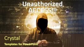  Presentation with access - Colorful PPT layouts enhanced with faceless-hacker-at-work backdrop and a tawny brown colored foreground