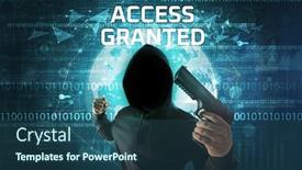  Presentation with computer security - Presentation design having faceless-hacker-at-work background and a ocean colored foreground