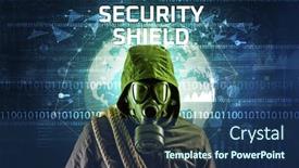  Presentation with computer security - Amazing presentation having faceless-hacker-at-work backdrop and a ocean colored foreground